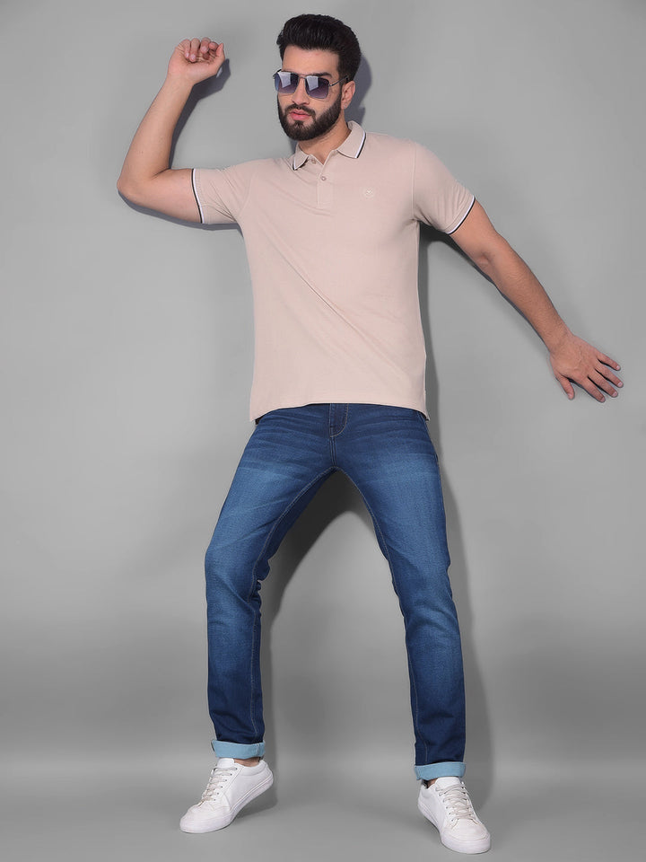 cobb solid beige polo neck t-shirt