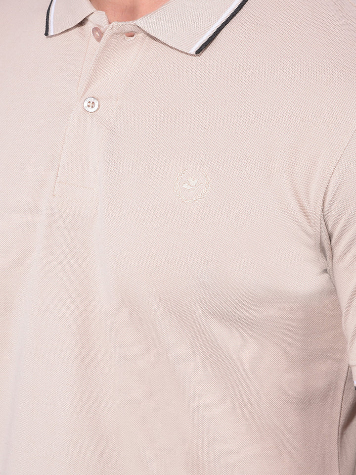 COBB SOLID BEIGE POLO NECK T-SHIRT