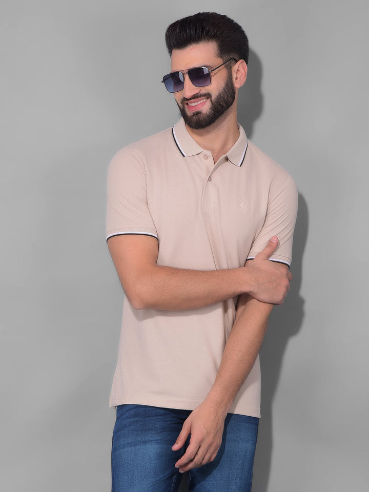 COBB SOLID BEIGE POLO NECK T-SHIRT