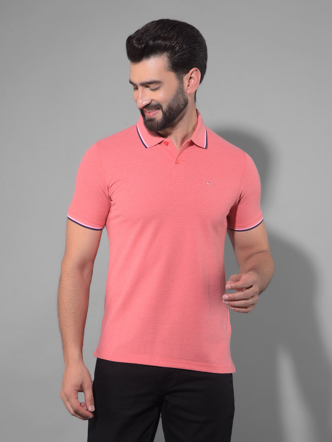 cobb solid coral polo neck t-shirt