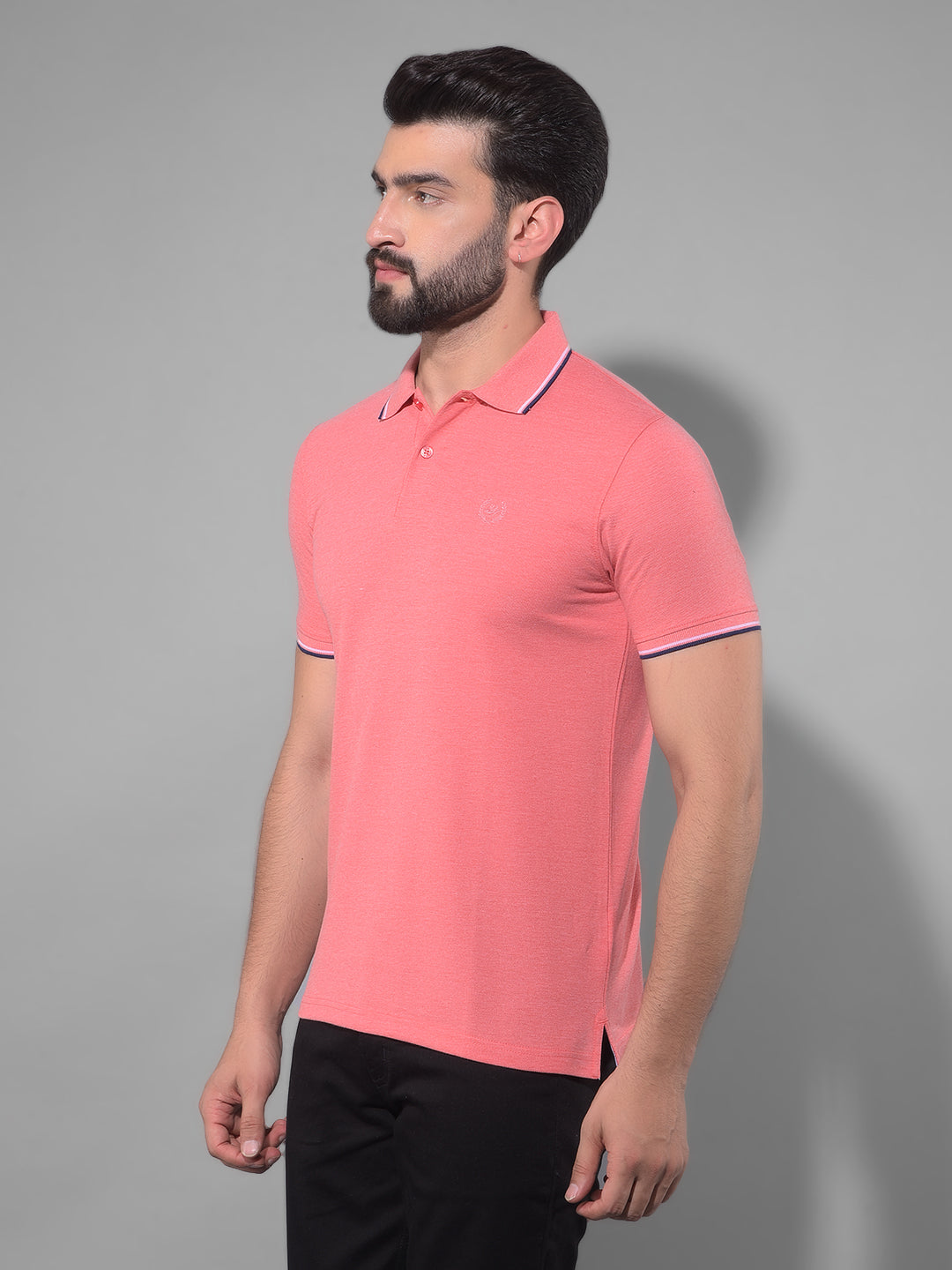 cobb solid coral polo neck t-shirt