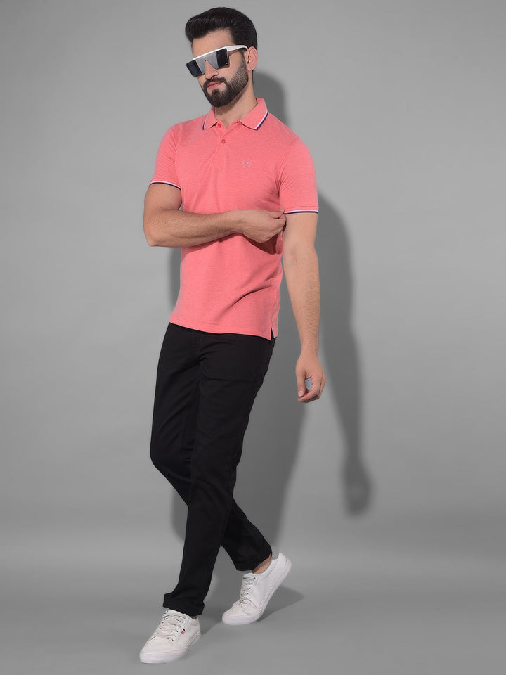 COBB SOLID CORAL POLO NECK T-SHIRT