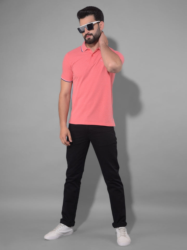 COBB SOLID CORAL POLO NECK T-SHIRT