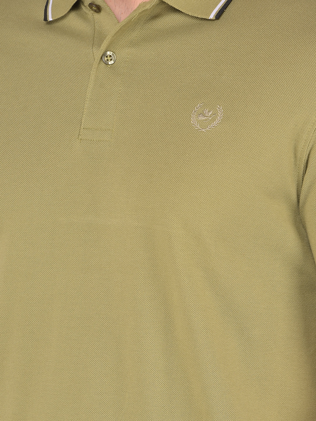 COBB SOLID OLIVE GREEN POLO NECK T-SHIRT