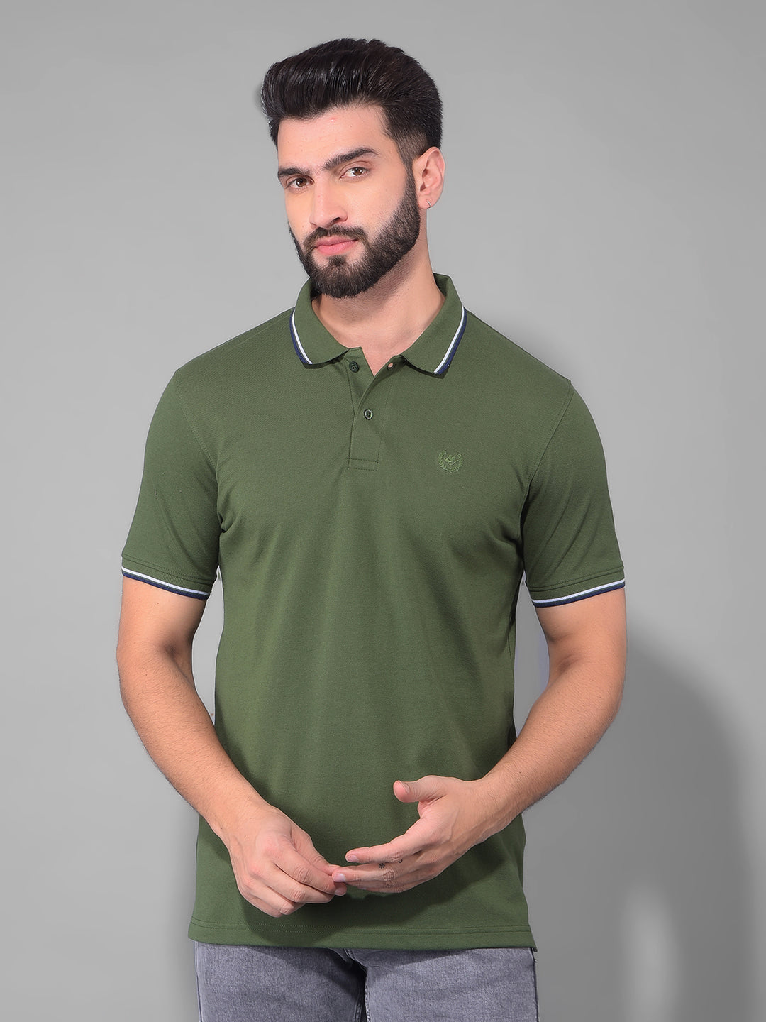 cobb solid olive polo neck t-shirt