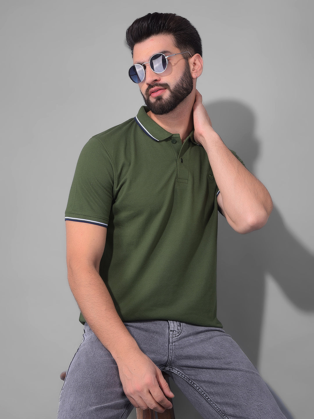 COBB SOLID OLIVE POLO NECK T-SHIRT