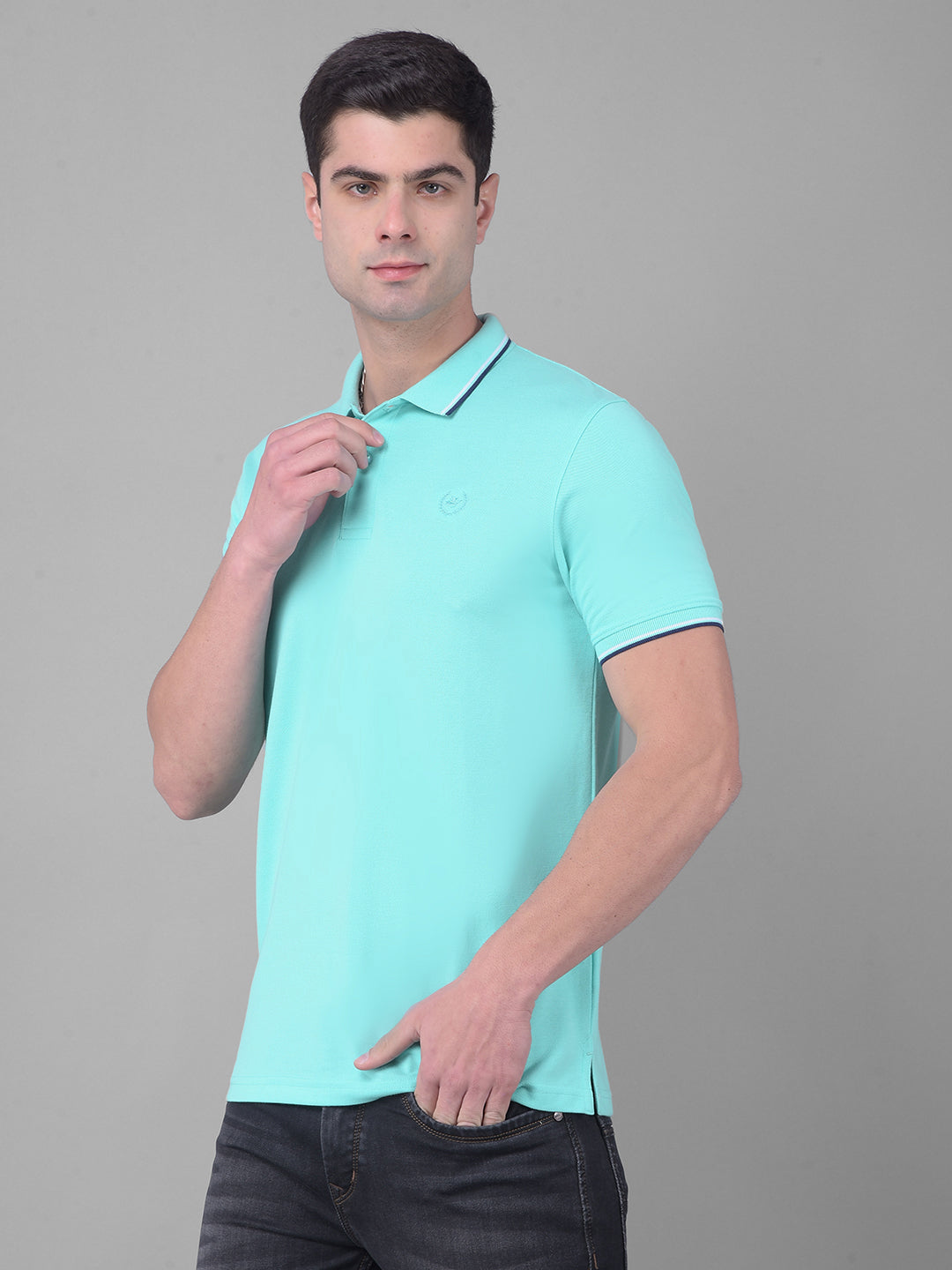 COBB SOLID TURQUOISE BLUE POLO NECK T-SHIRT