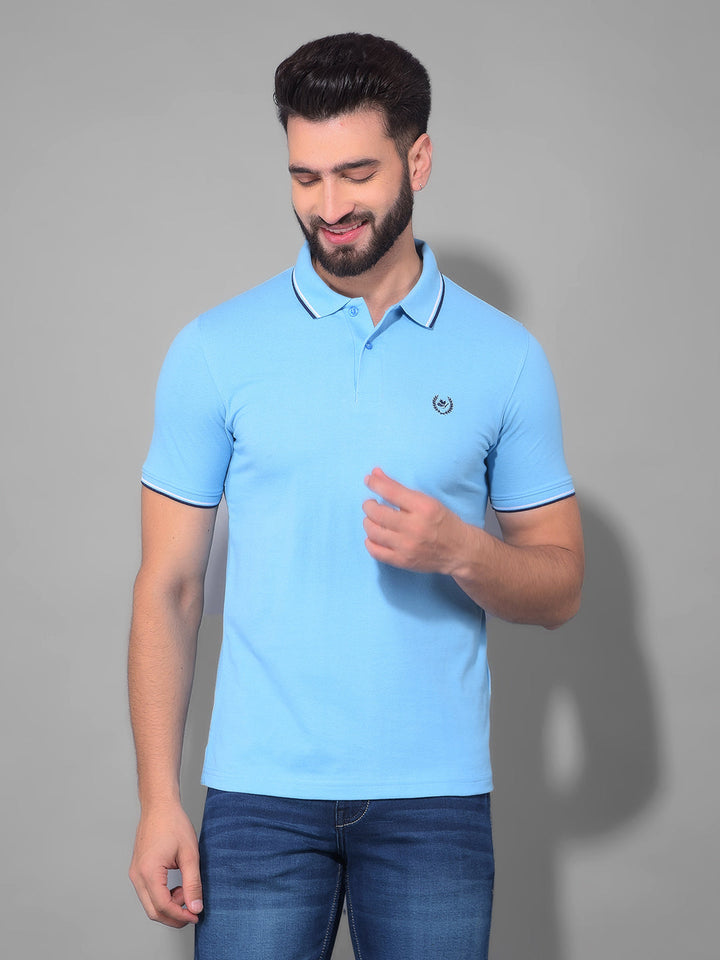 cobb solid sky blue polo neck t-shirt