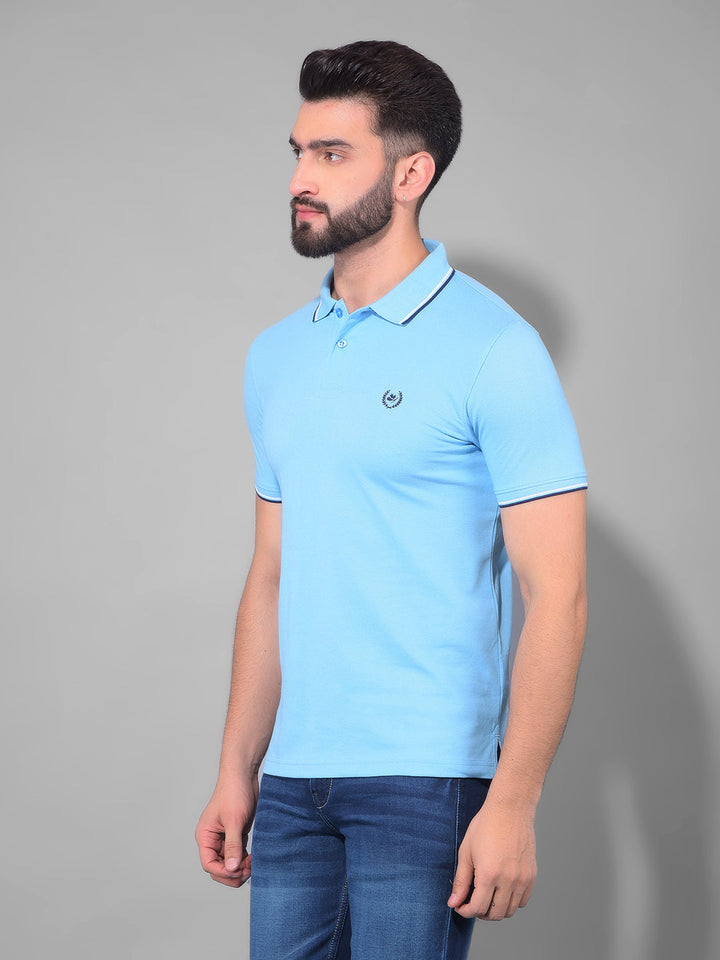 cobb solid sky blue polo neck t-shirt