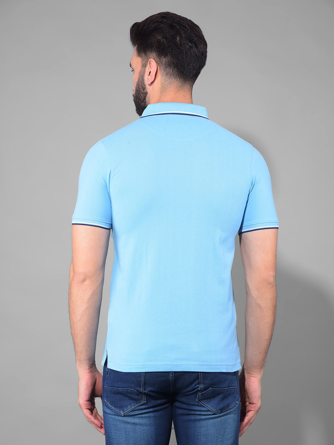 cobb solid sky blue polo neck t-shirt