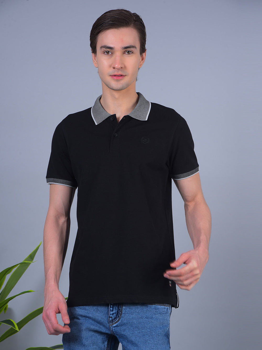 cobb solid black polo neck t-shirt