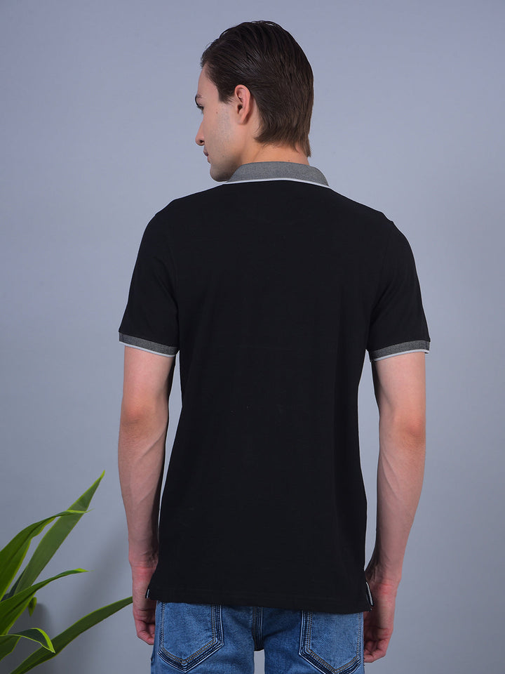 cobb solid black polo neck t-shirt
