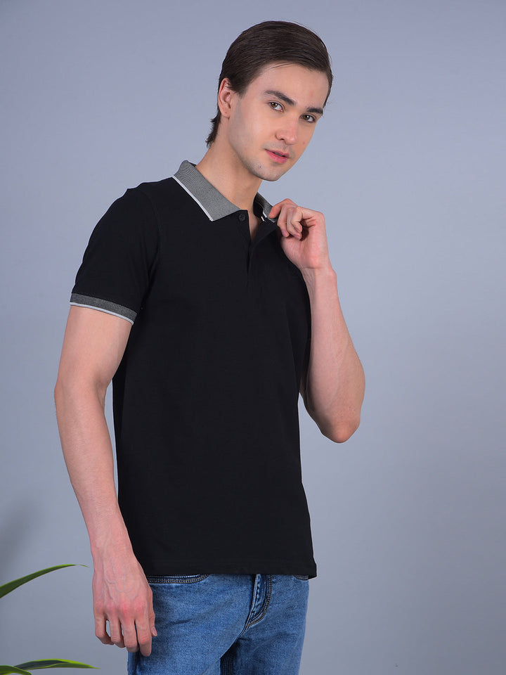 COBB SOLID BLACK POLO NECK T-SHIRT