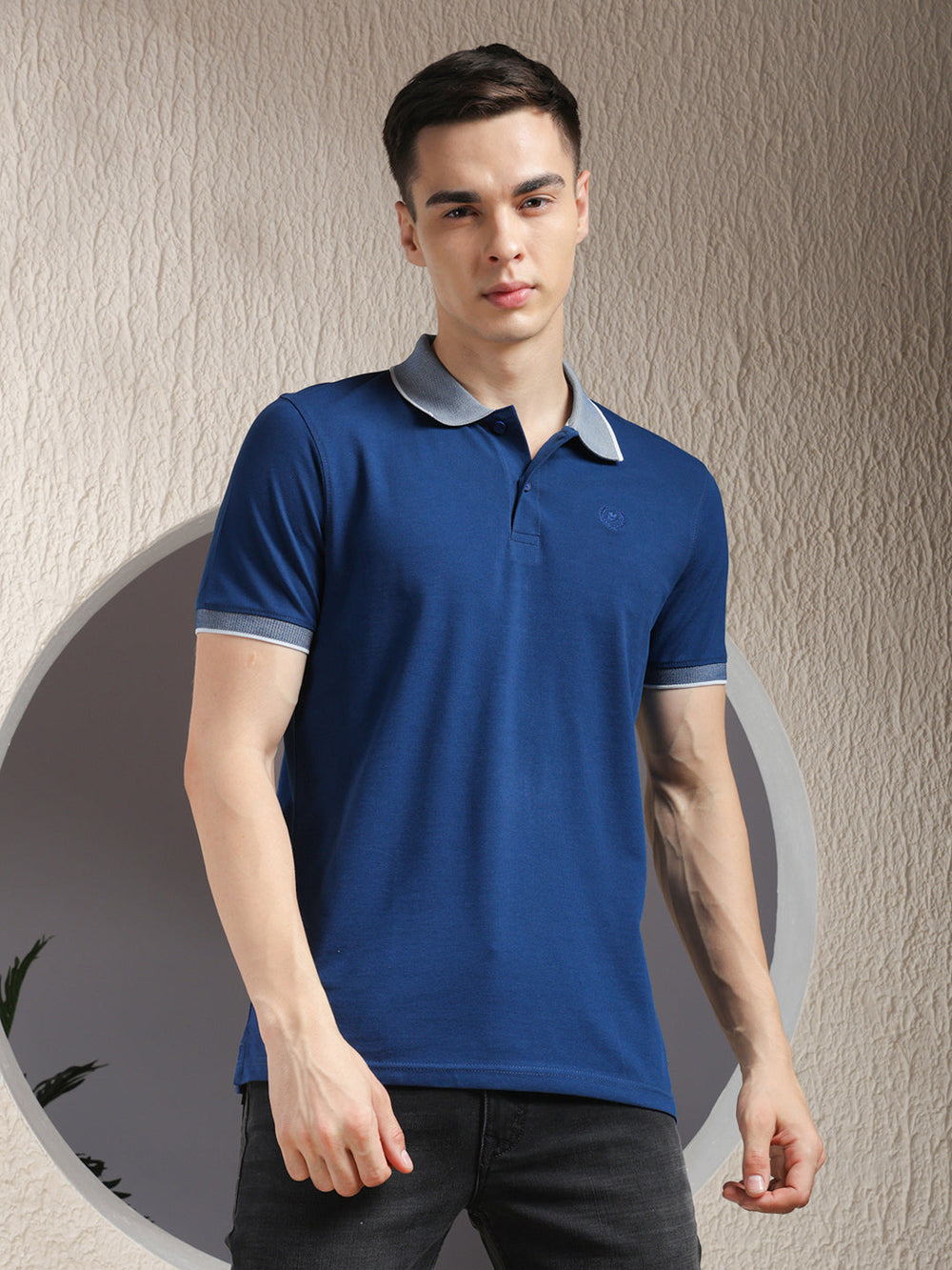 cobb solid denim blue polo neck t-shirt