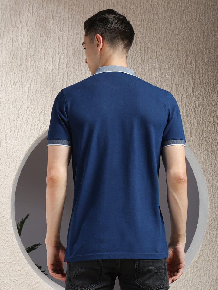 cobb solid denim blue polo neck t-shirt