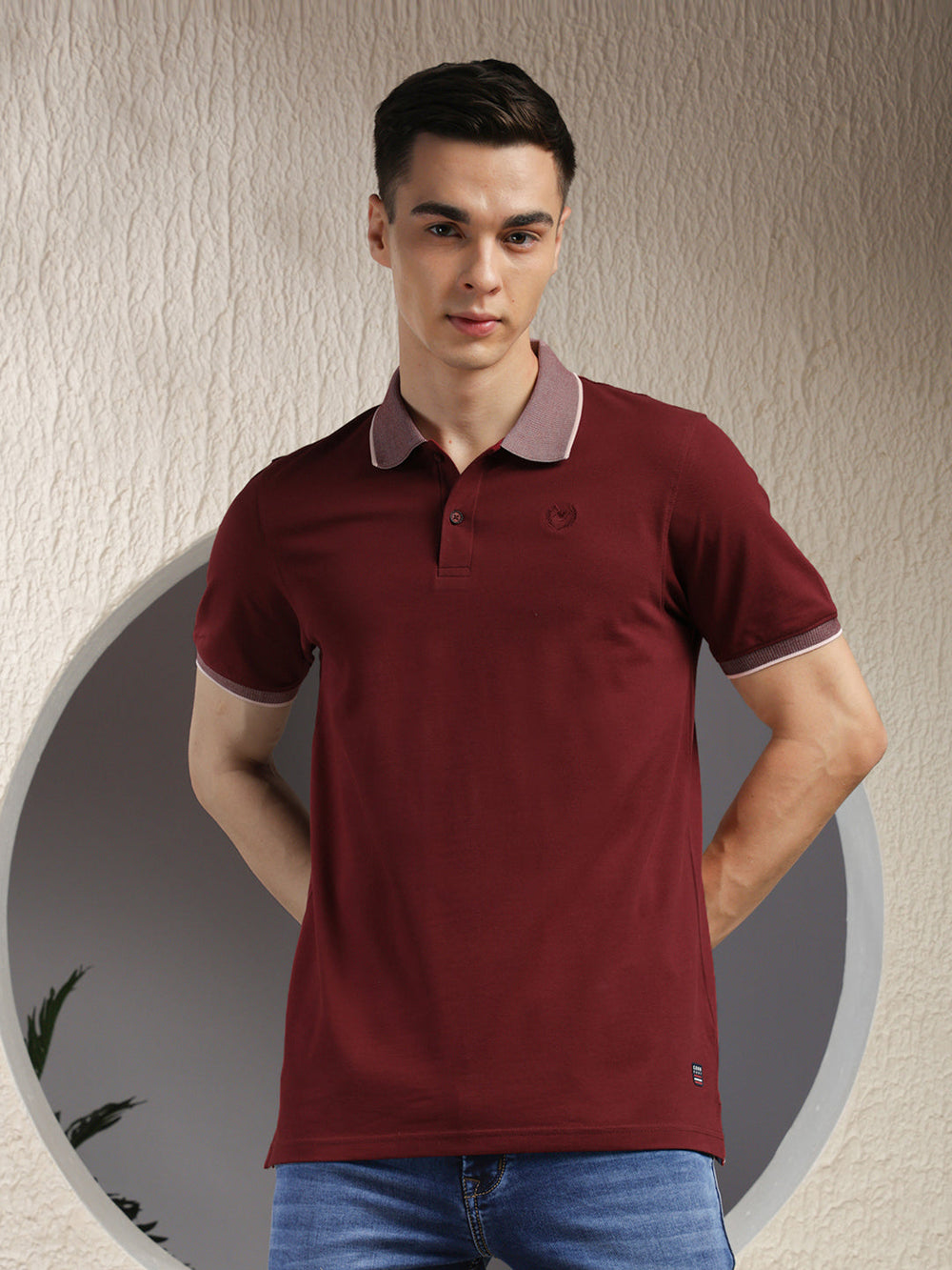 cobb solid maroon polo neck t-shirt