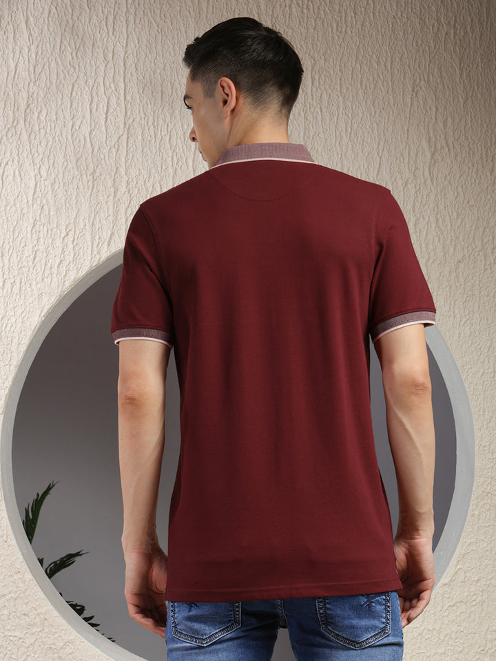 cobb solid maroon polo neck t-shirt