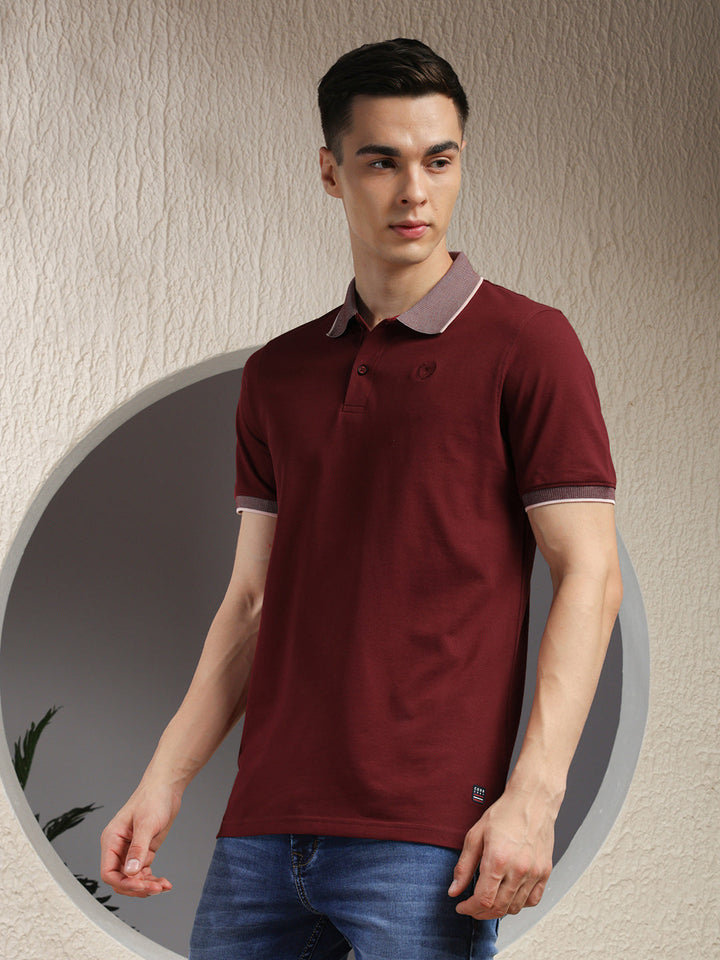 COBB SOLID MAROON POLO NECK T-SHIRT