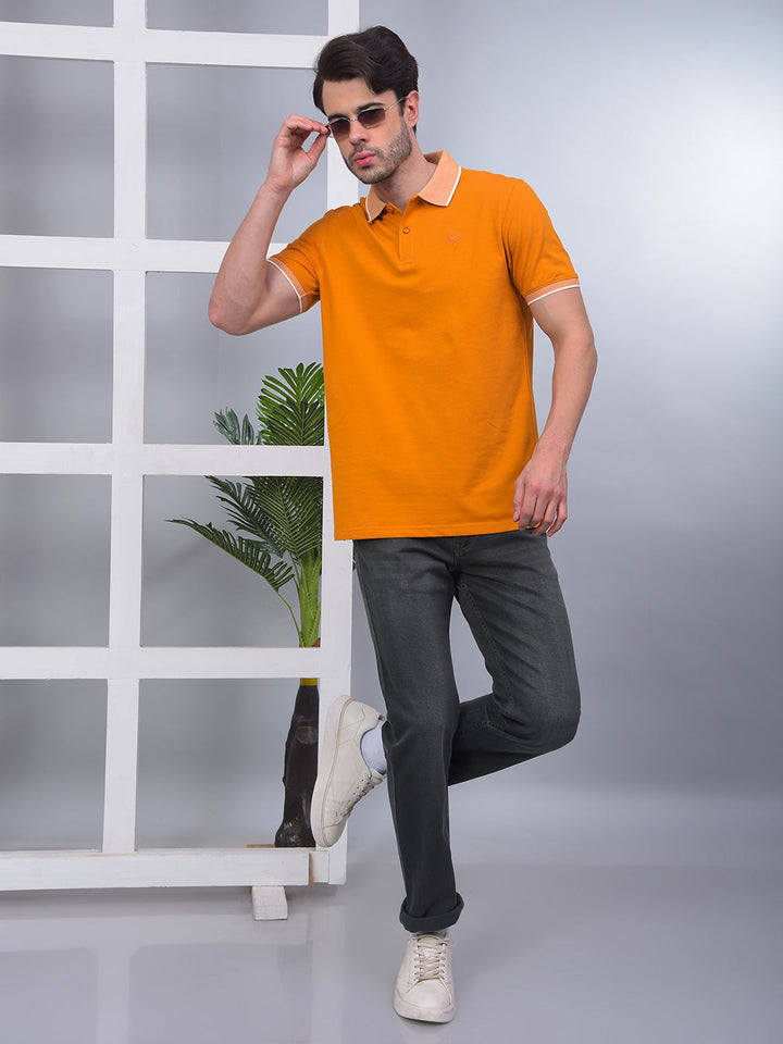 cobb solid mustard polo neck t-shirt