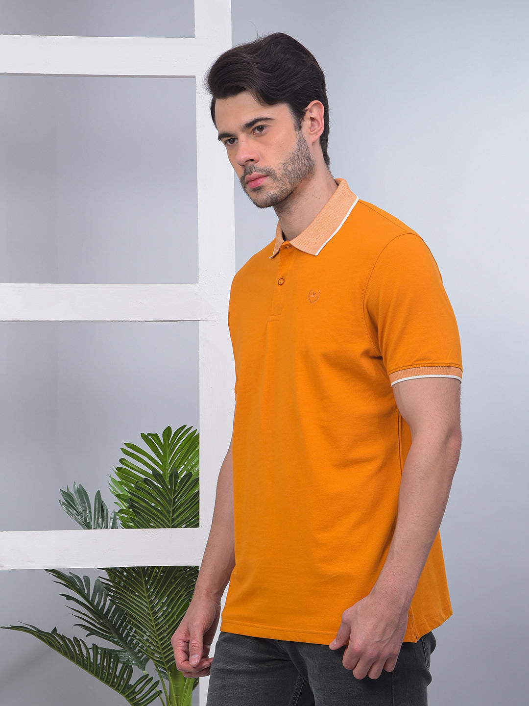 COBB SOLID MUSTARD POLO NECK T-SHIRT