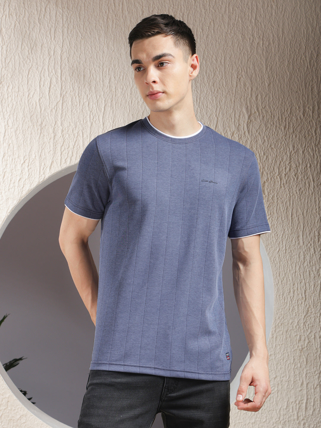 cobb cryola indigo striped round neck t-shirt