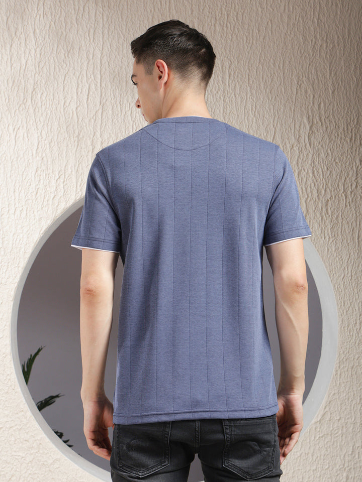 cobb cryola indigo striped round neck t-shirt