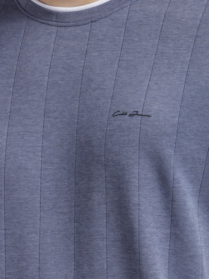 cobb cryola indigo striped round neck t-shirt