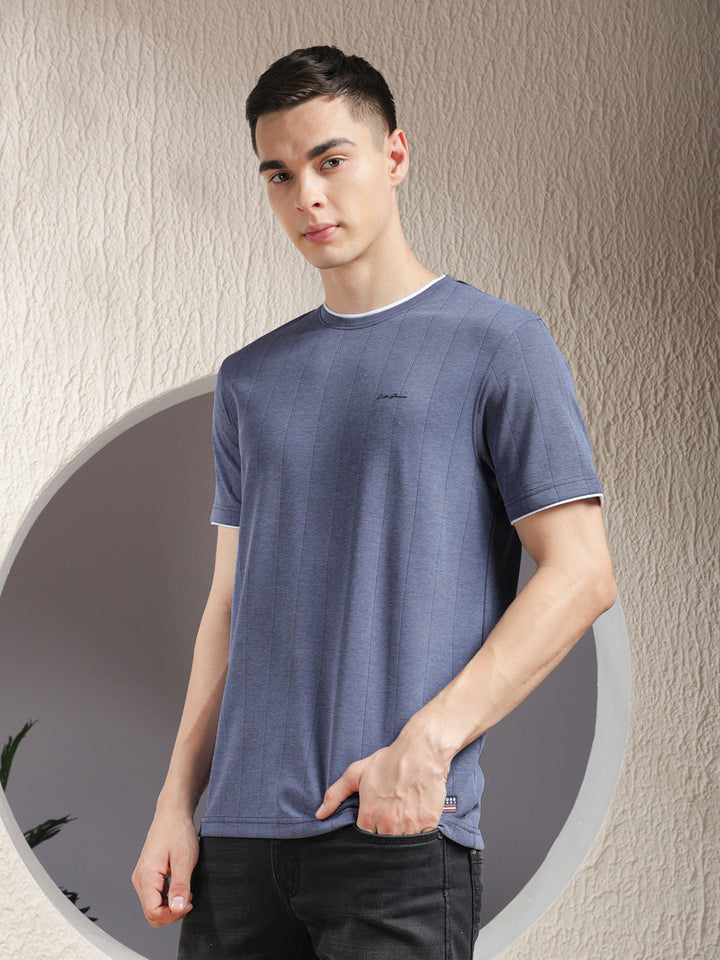 COBB CRYOLA INDIGO STRIPED ROUND NECK T-SHIRT
