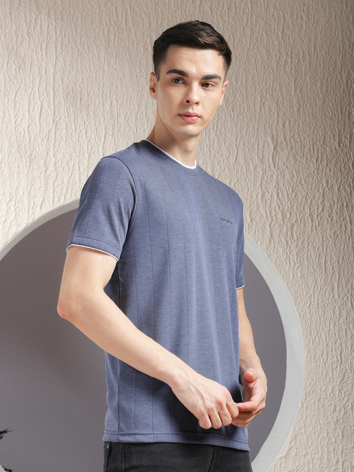 COBB CRYOLA INDIGO STRIPED ROUND NECK T-SHIRT