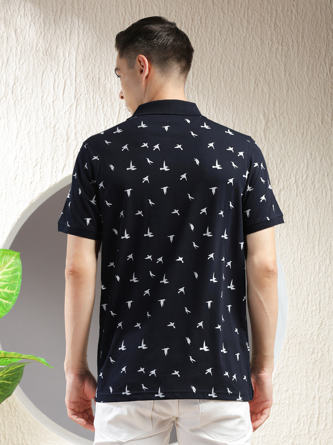 cobb navy blue printed polo neck t-shirt