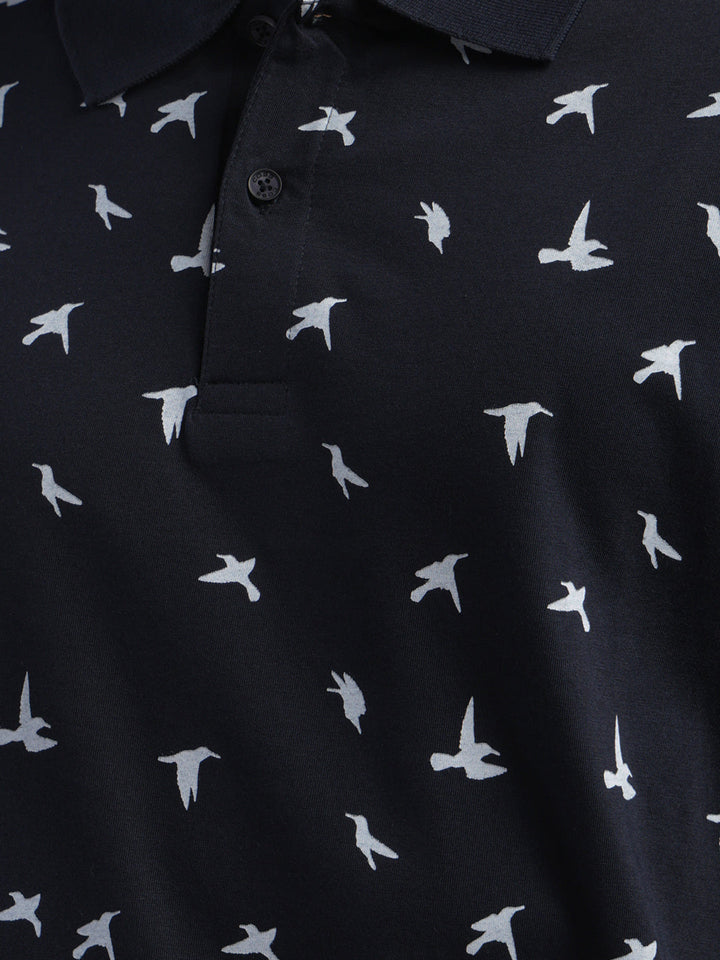cobb navy blue printed polo neck t-shirt