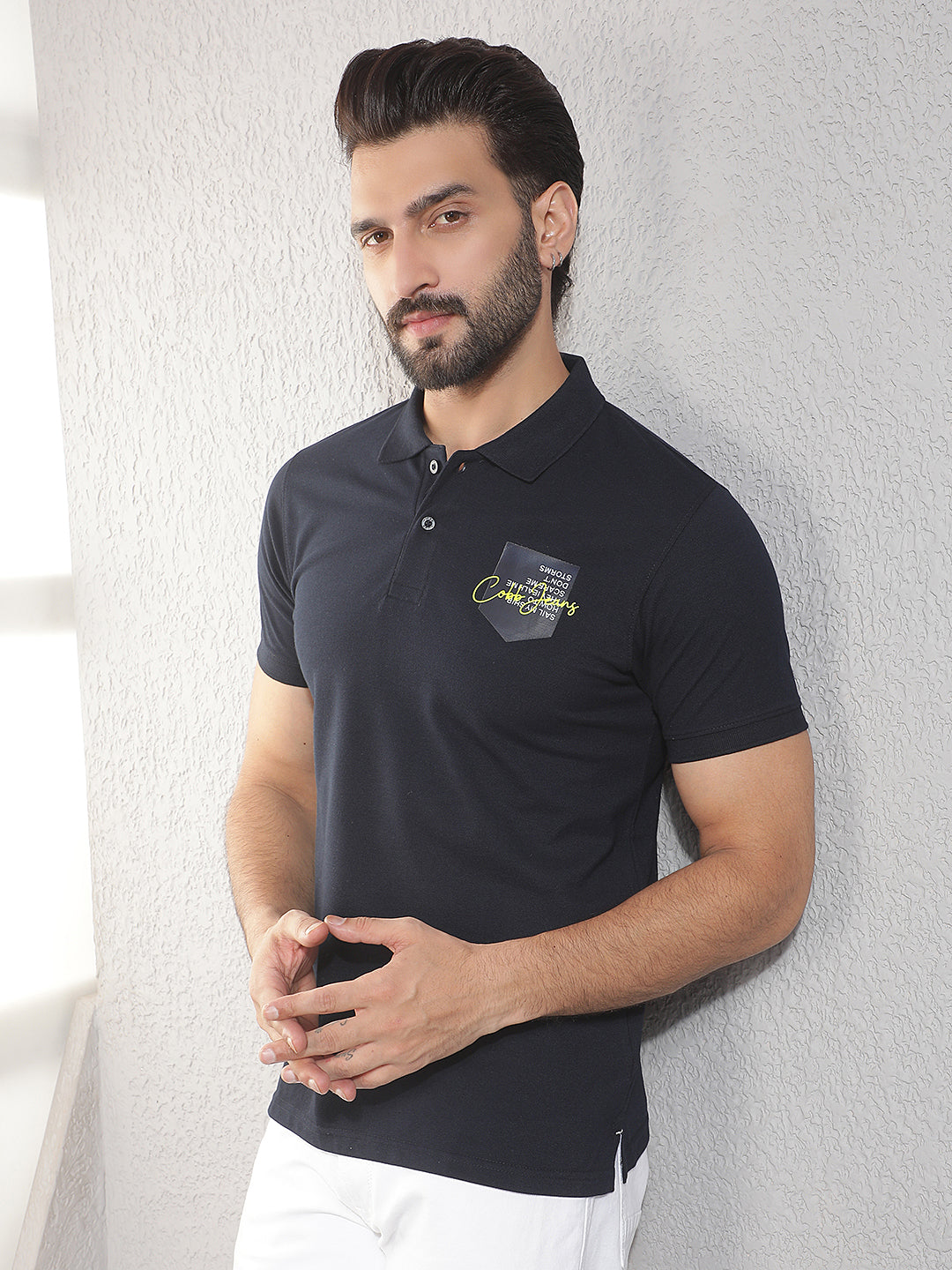 cobb blue solid polo neck t-shirt