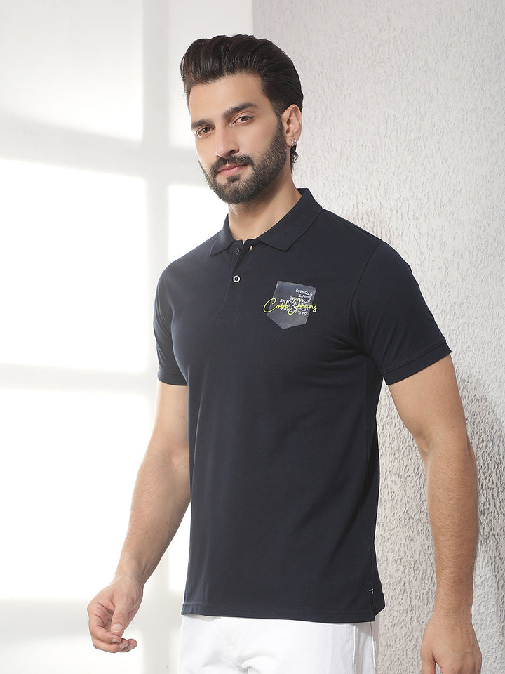 cobb blue solid polo neck t-shirt