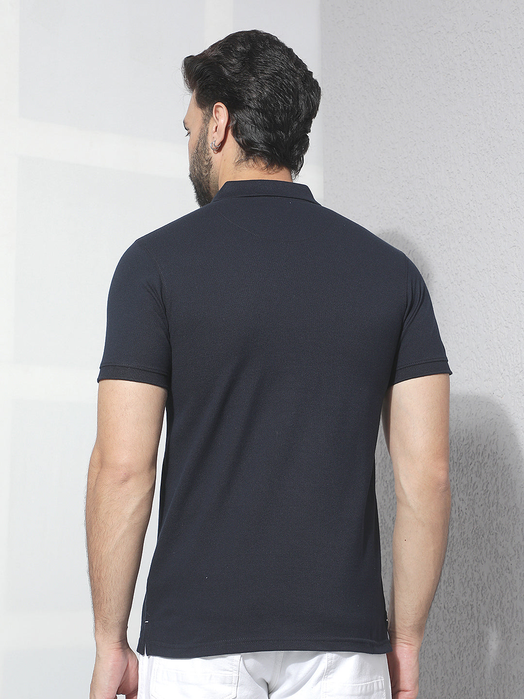 cobb blue solid polo neck t-shirt