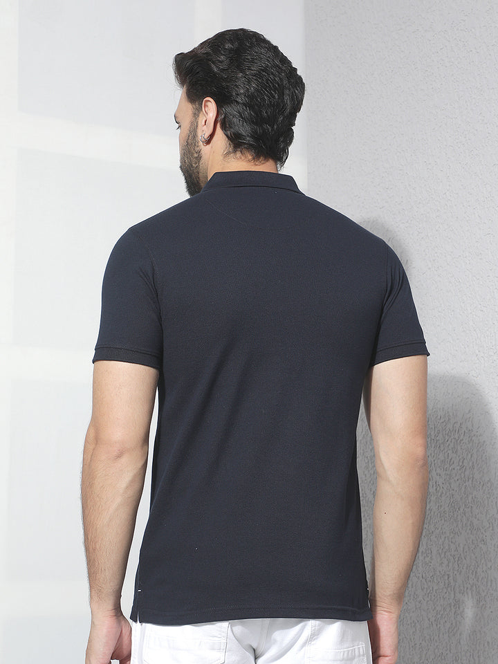 cobb blue solid polo neck t-shirt