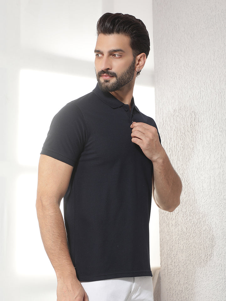 cobb blue solid polo neck t-shirt