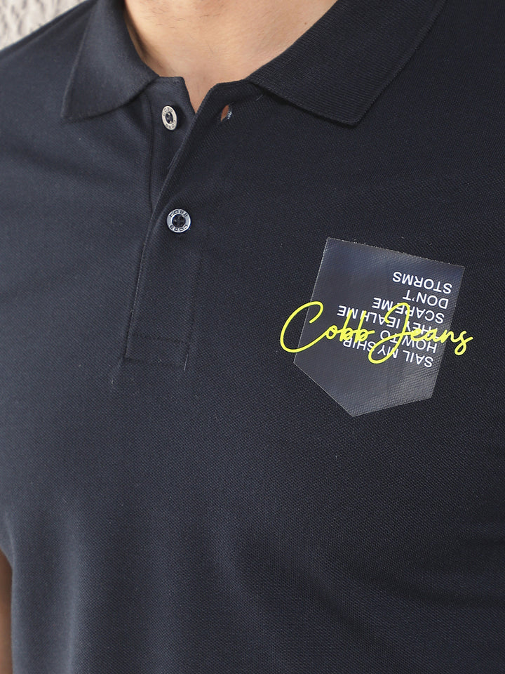 COBB BLUE SOLID POLO NECK T-SHIRT