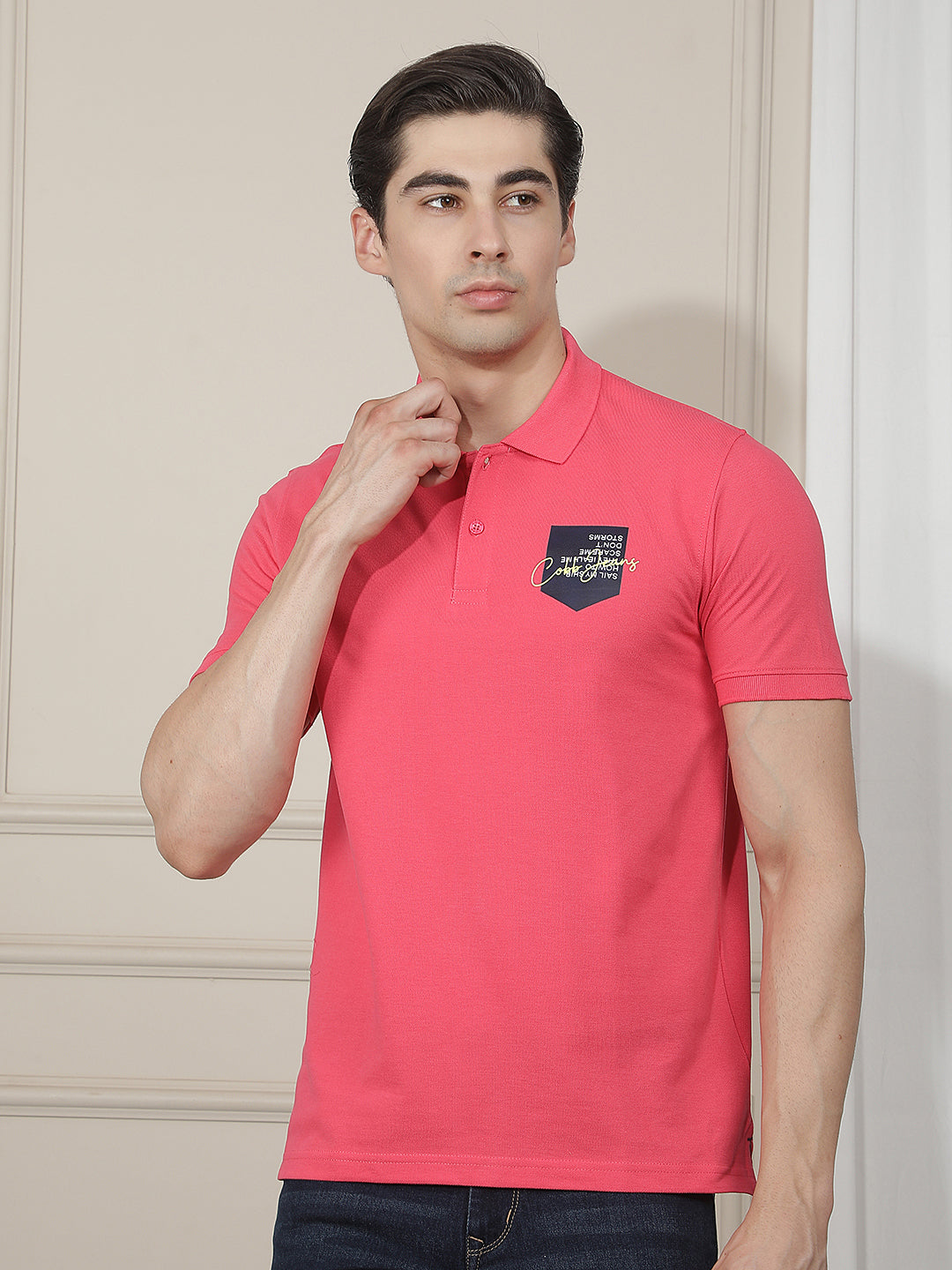 coral printed polo t-shirt