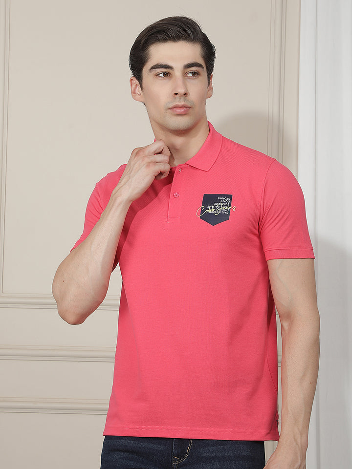 coral printed polo t-shirt