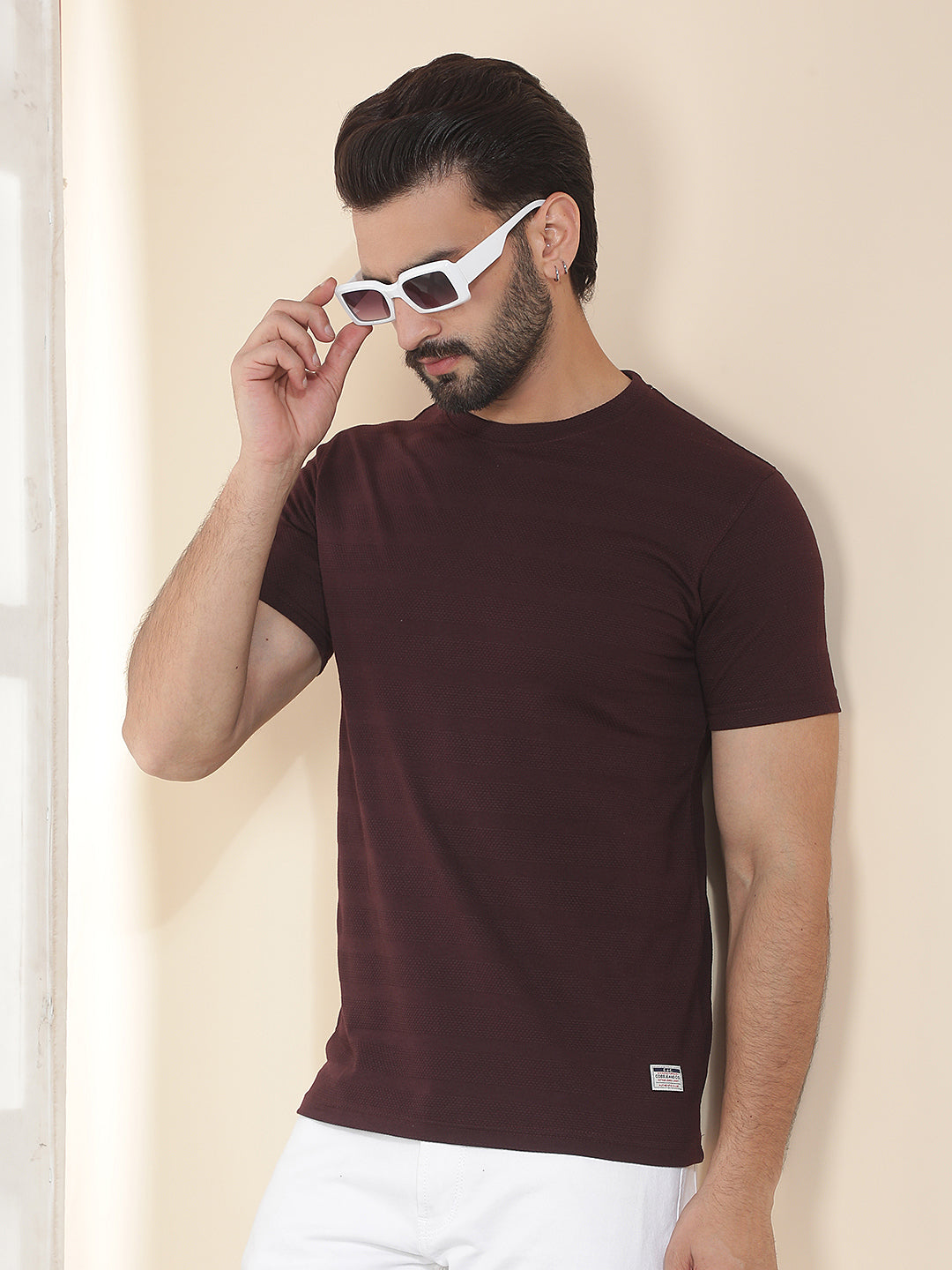 cobb wine solid round neck t-shirt