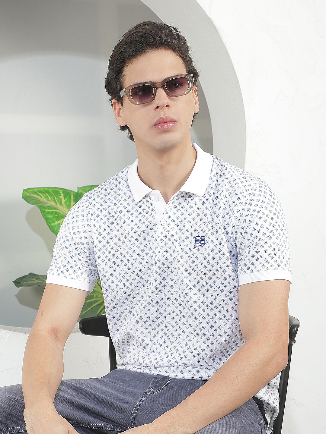 white printed polo t-shirt