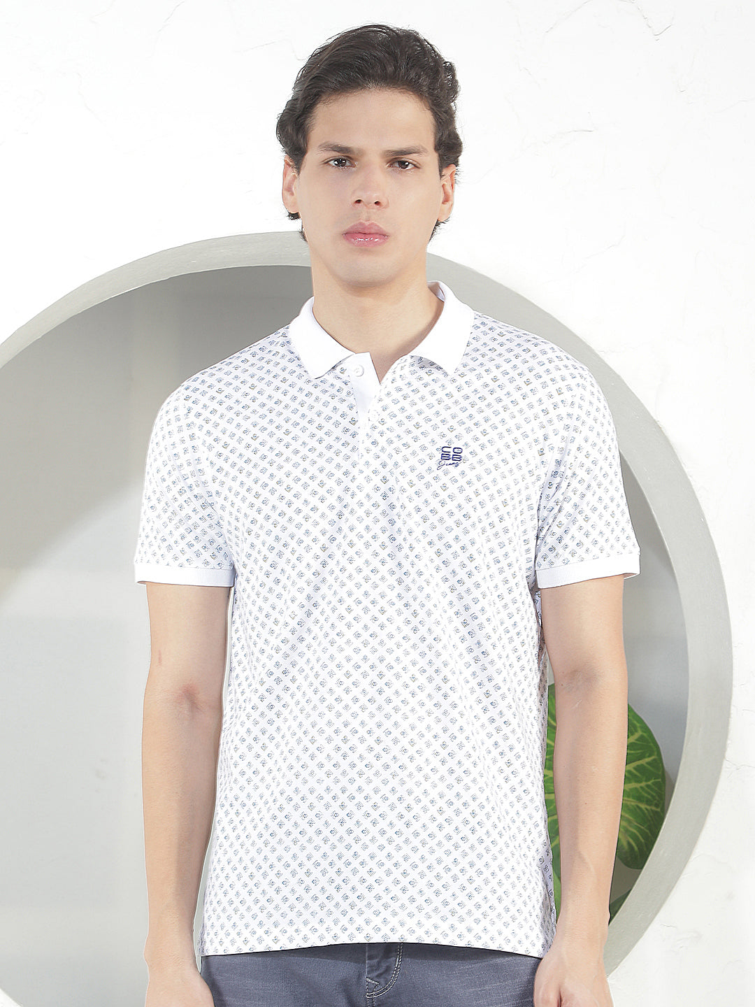 white printed polo t-shirt