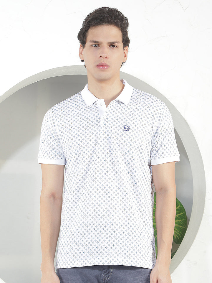 white printed polo t-shirt