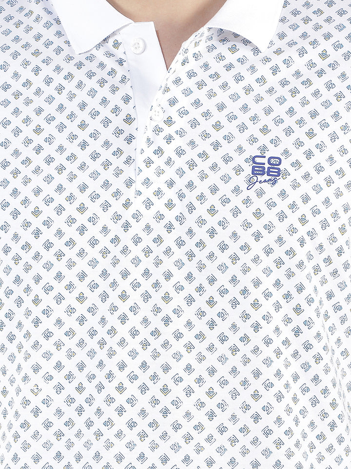 white printed polo t-shirt