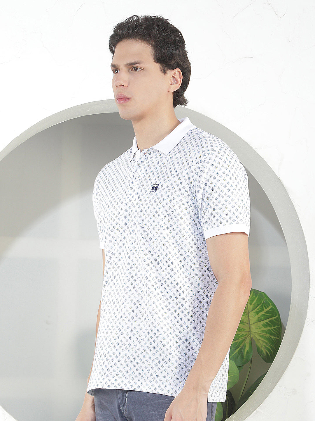 WHITE PRINTED POLO T-SHIRT