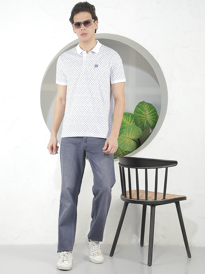 WHITE PRINTED POLO T-SHIRT