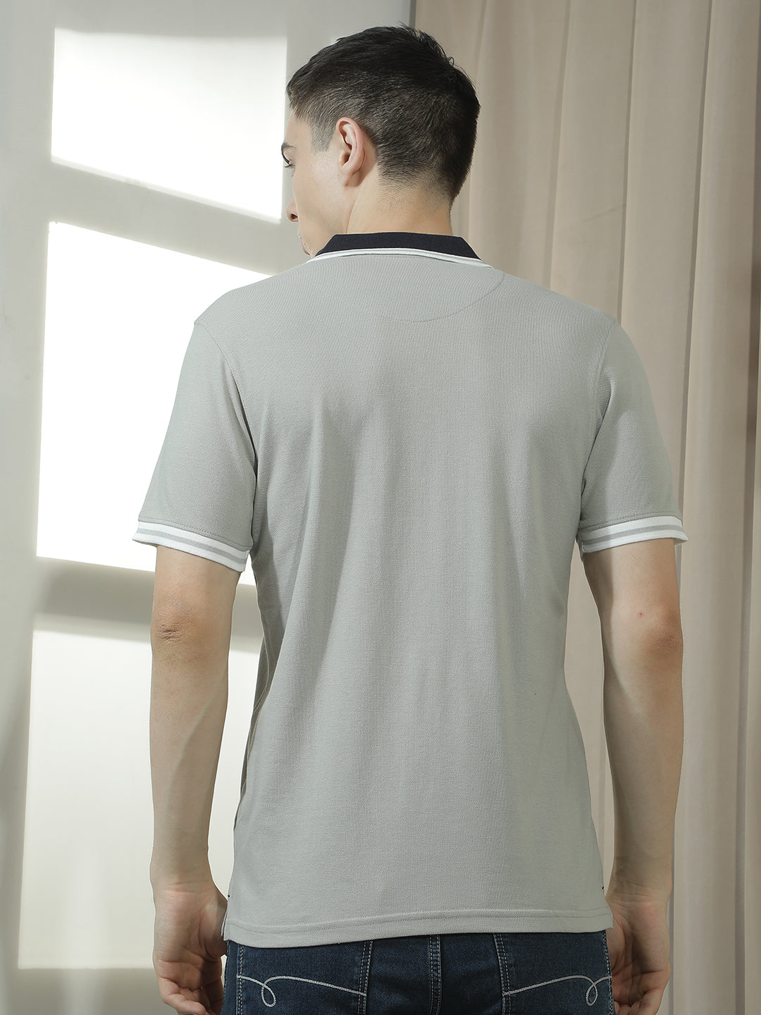 cobb grey solid polo neck t-shirt