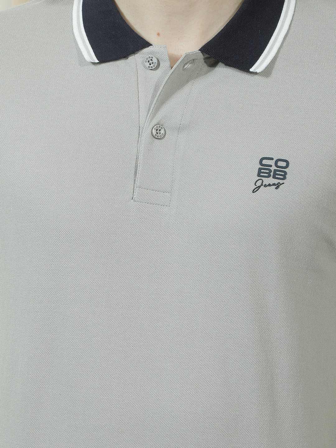 COBB GREY SOLID POLO NECK T-SHIRT