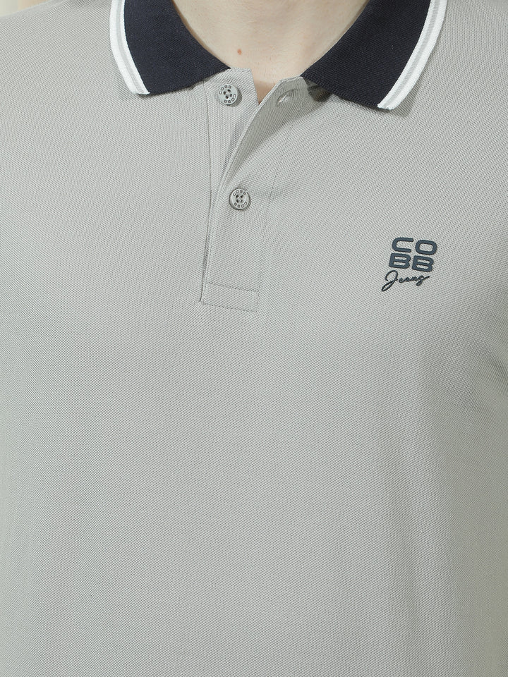 COBB GREY SOLID POLO NECK T-SHIRT