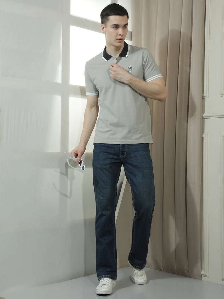 COBB GREY SOLID POLO NECK T-SHIRT